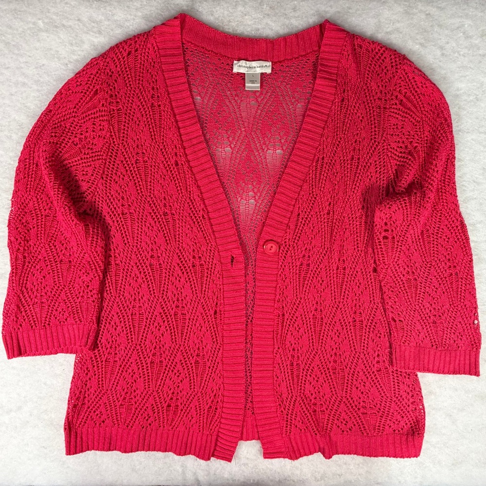 Christopher & Banks Pink Open Knit‎ Pointelle Cardigan Large Cottagecore Boho